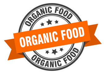 organic food label sign. round stamp. band. ribbon