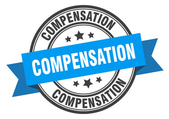 compensation label sign. round stamp. band. ribbon