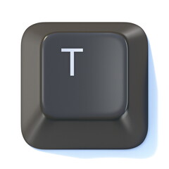 Black computer keyboard key Letter T 3D