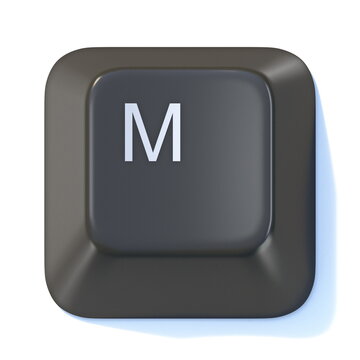 Black computer keyboard key Letter M 3D