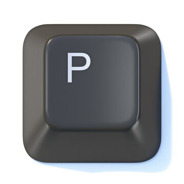 Black computer keyboard key Letter P 3D