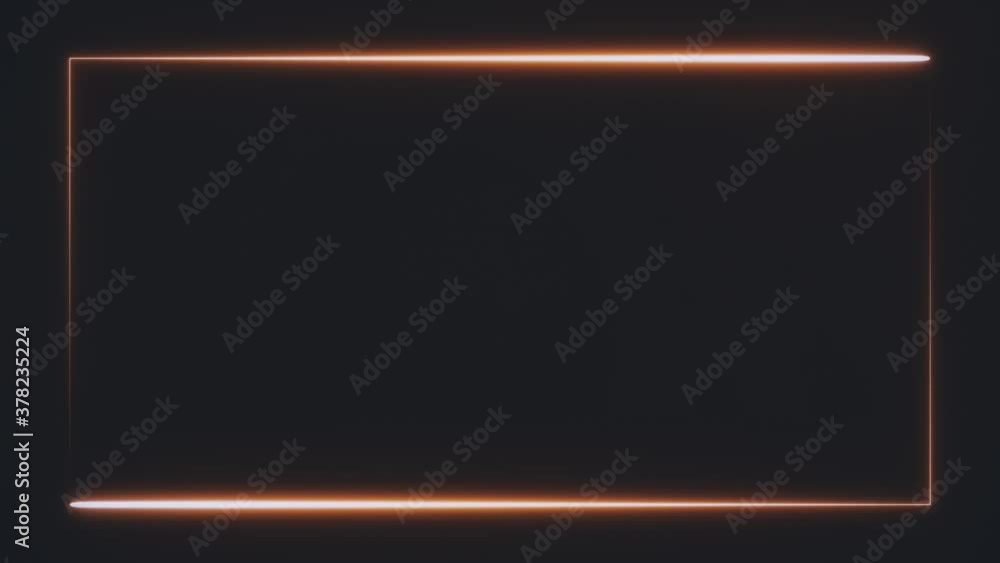 Poster orange neon frame at the screen edge on black background. abstract backdrop 3d rendering 4k video.