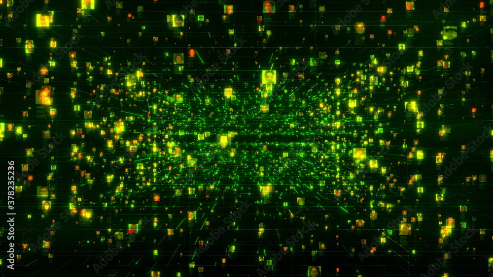 Poster social network people connection greed. big data concept, flood of unrecognizable people connect on 
