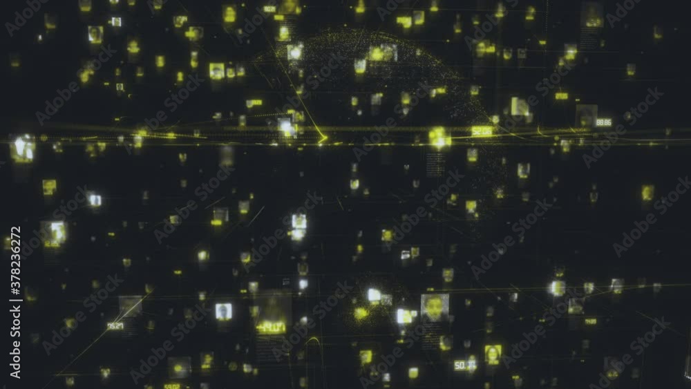 Poster people portraits in social network concept as big data stream of faces connected each other by dark 