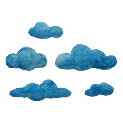Set of hand painted watercolor clouds, vector illustration.