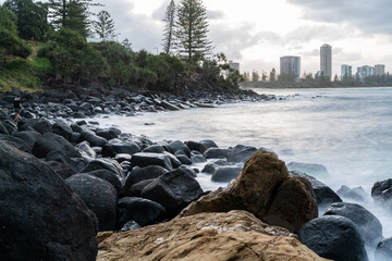 Burleigh headland wide shot of slow exposure