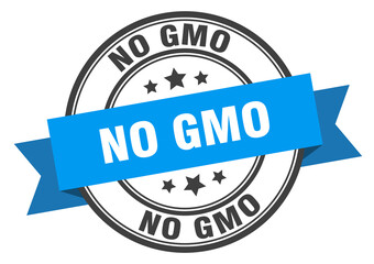 no gmo label sign. round stamp. band. ribbon