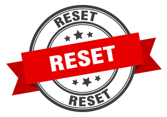 reset label sign. round stamp. band. ribbon