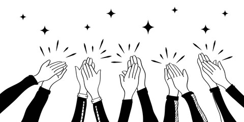 hand drawn of hands up, clapping ovation. applause, thumbs up gesture on doodle style , vector illustration