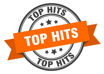 Obraz premium top hits label sign. round stamp. band. ribbon