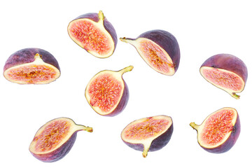 half figs isolated on white background, top view.