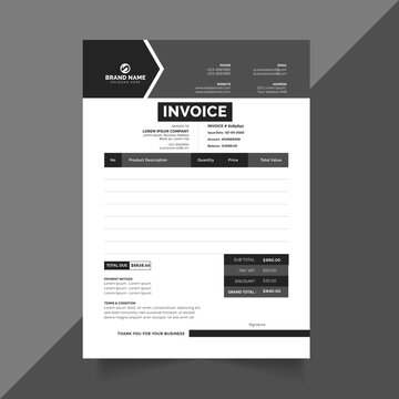 black and white invoice template vector format
