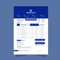 blue color business invoice template, colorful business invoice template vector format