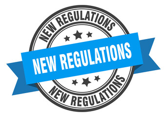 new regulations label sign. round stamp. band. ribbon