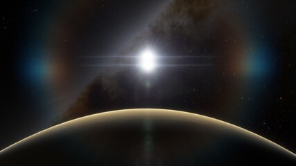 Fototapeta premium alien planet in space, science fiction landscape, 3d render