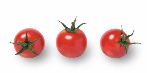 Red ripe tomatoes on white background. Isolated tomato close-up.