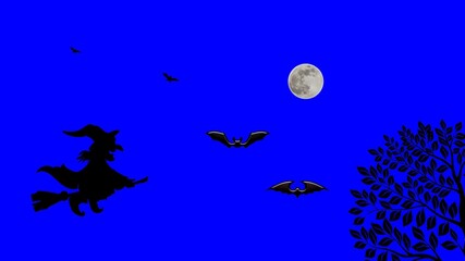 Fototapeta na wymiar An illustration 3D of Halloween with bats, a witch and the moon