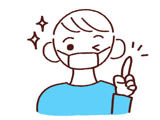 ウィンクする若い男性 指差しポーズ 　マスク姿