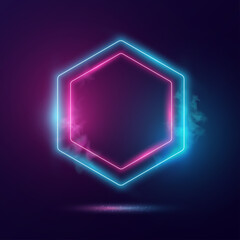 Hexagonal shape neon light banner background. © kanpisut