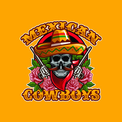 Mexican cowboys skull illustration