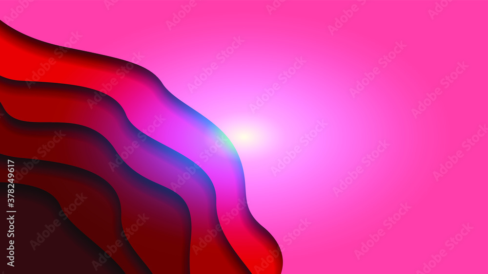 Poster red abstract paper cut background vector shadows 3d smooth objects modern design