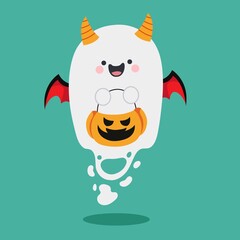 Cute Hand Drawn Cartoon Character Funny Ghost. Good to use for Fantasy or Halloween Content. Suitable for Children Kids Book, Mascot, Character, Cards, Sticker, T-Shirt. Flat Design Illustration.