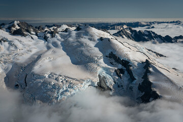 Mountains and ice glaciers in New Zealand Southern Alps