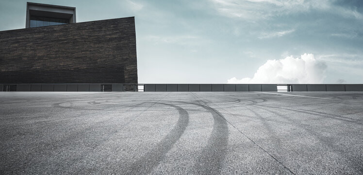 The modern building supports the vertical column three-dimensional parking lot
