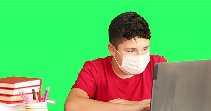 Online learning education distance learning for kids at home Homeschooling during quarantine or isolation on a Green Screen Chroma Key