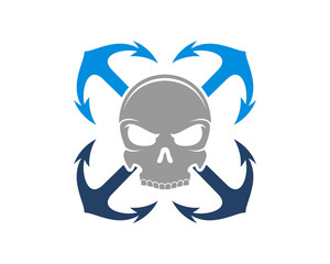 Skull head with crossed anchor behind