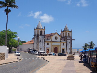 Fototapeta na wymiar A historic church with beautiful architecture located in a square, in Olinda, Pernambuco, Brazil