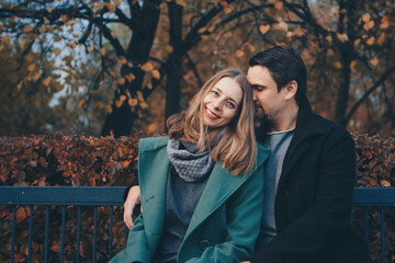 Valentine's day: a couple in love on a Park bench