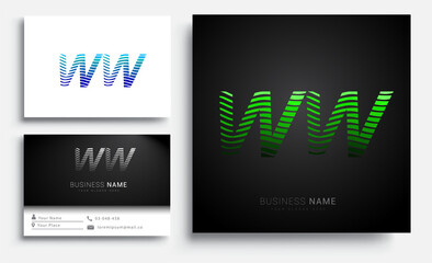 initial letter logo WW colored green n blue with striped set, Vector logo design template elements for your business or company identity