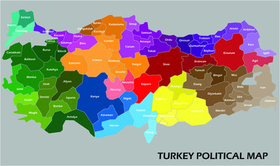 Turkey political map divide by state colorful outline simplicity style. Vector illustration.