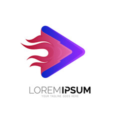 Play logo with fire design vector, Audio logo template