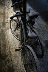 Fototapeta na wymiar Bicycles covered with snow