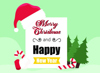 Christmas vector concept: Greeting card of merry christmas and happy new year with santa hat
