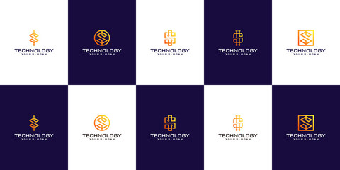set of letter s abstract logo design symbol letter mark technology, dot, computer, data, internet