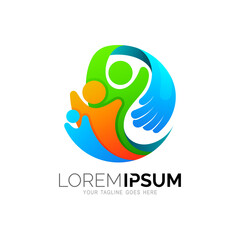 Charity logo and family icon template, Hand and people logo design collaboration