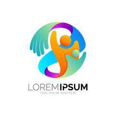 Charity logo and family icon template, Hand and people logo design collaboration