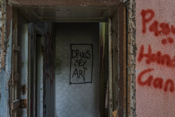 drugs sex art written on a wald
