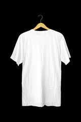 Short-sleeved white t-shirts for mockups. plain t-shirt with black background for design preview. t-shirt on hanger for display.