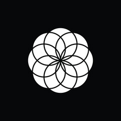 Circular Geometric Flower. Mandala. White Fill On Black Background.