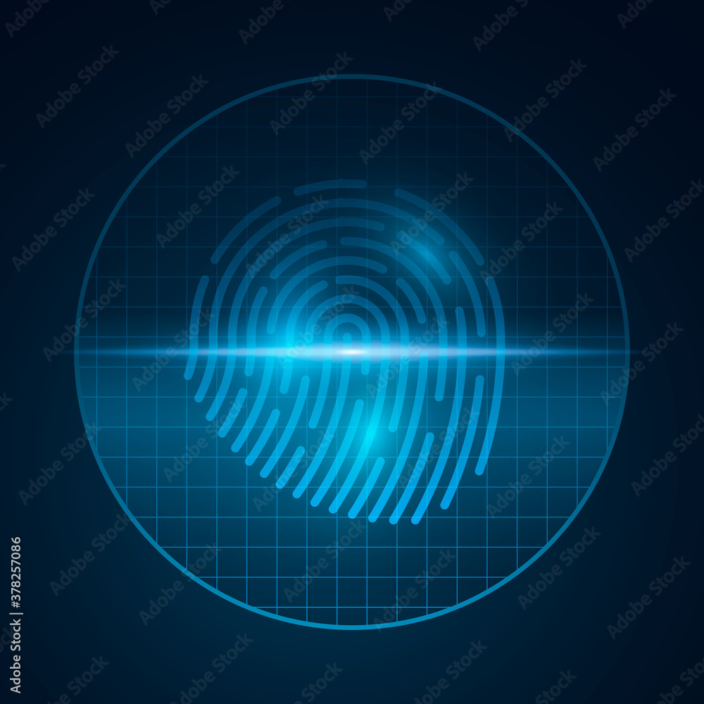 Poster fingerprint high-tech for computer system security with grid. scan padlock. scanner for touch screen