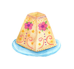 Easter dessert, Easter cake in watercolor. Festive clipart on a white background.