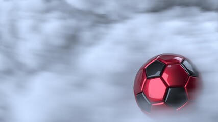 Fototapeta na wymiar Black-Red Soccer ball with dark foggy smoke background. 3D sketch design and illustration. 3D high quality rendering.