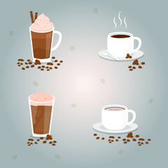 Set of coffee with beans