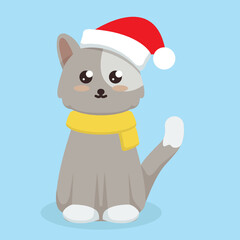 Cute cat with Christmas theme mascot design illustration