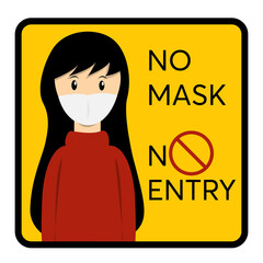 Sign of woman with mask and text no mask no entry vector