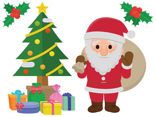 サンタクロースとクリスマスツリー　イラスト